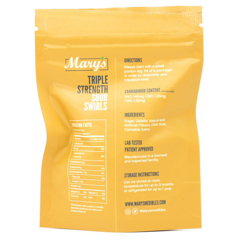 Triple Strength Sativa Sour Swirls 140mg THC (Mary’s Edibles) - Image 2
